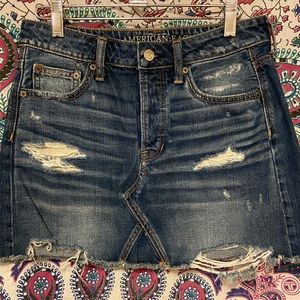 denim destroyed mini skirt